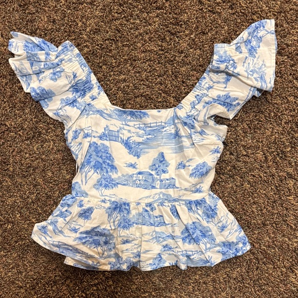 NEW NWT Ruffled Square Neck Peplum Top Corset in Blue Toile M Medium - Picture 2 of 4